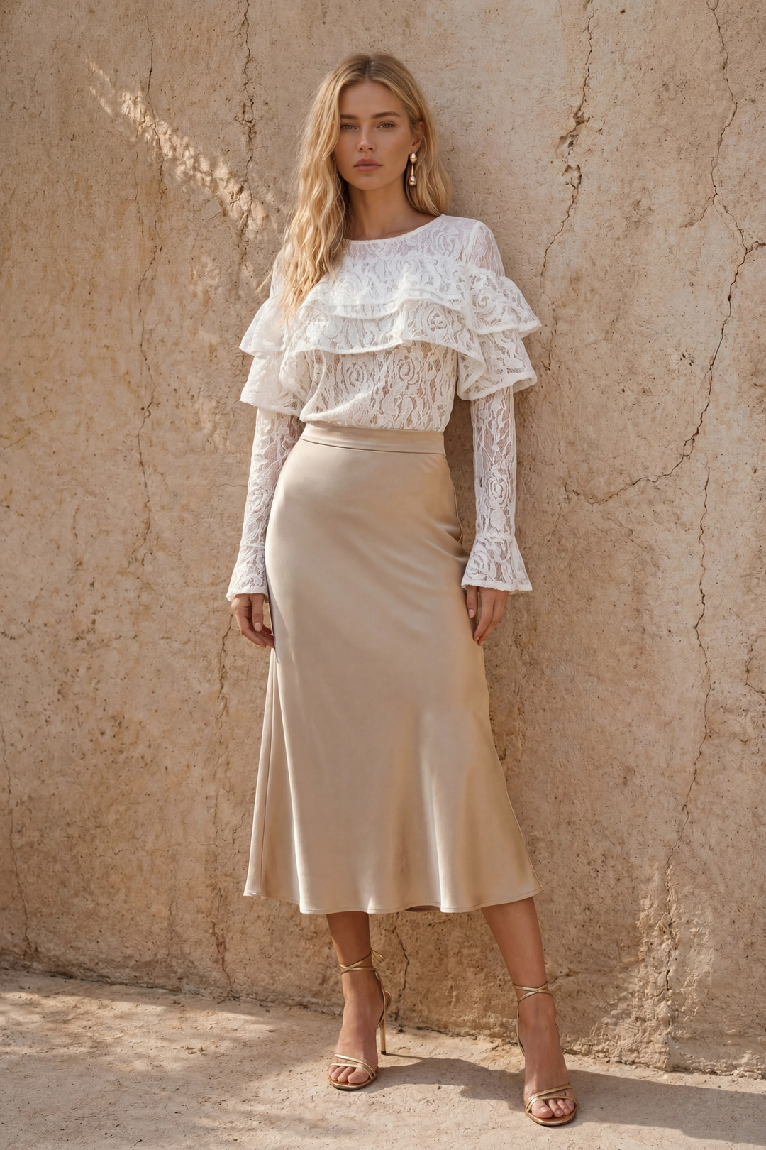 White Lace Ruffle Crop Top