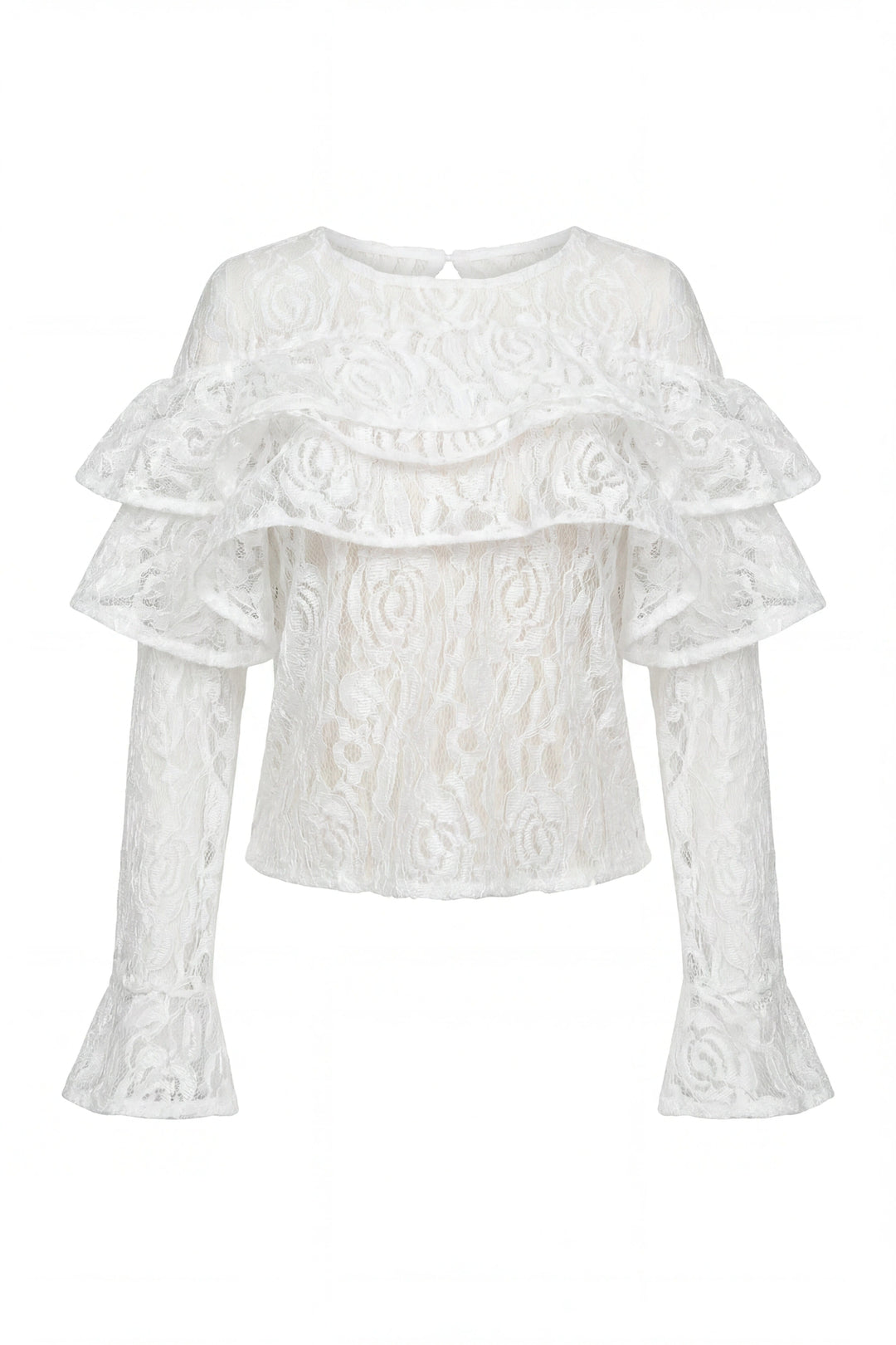 White Lace Ruffle Crop Top
