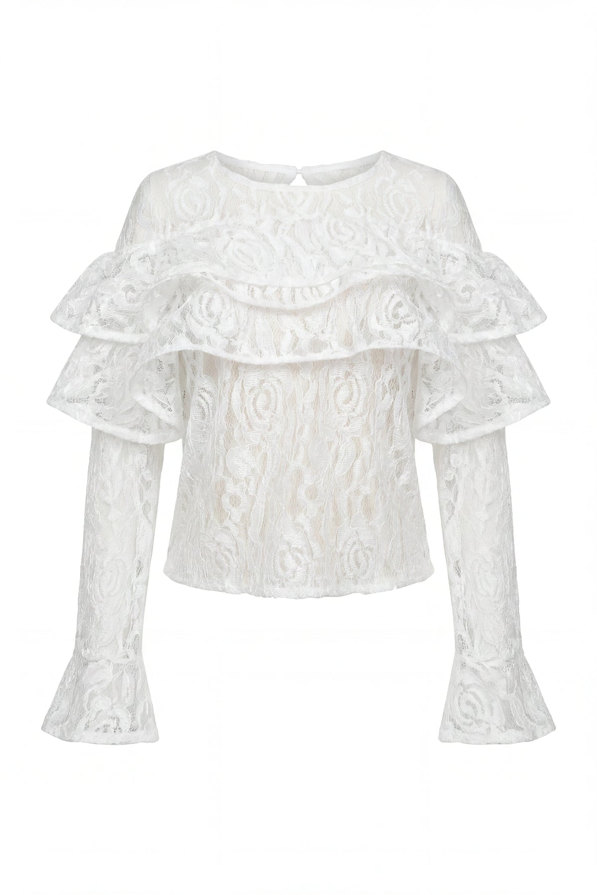 White lace ruffle crop top