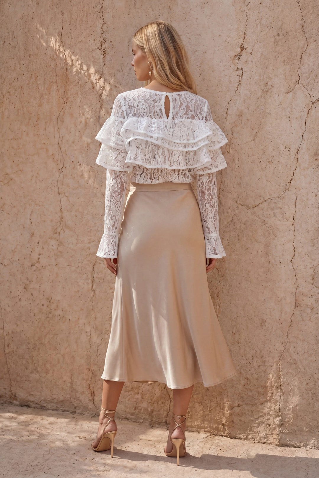 White Lace Ruffle Crop Top
