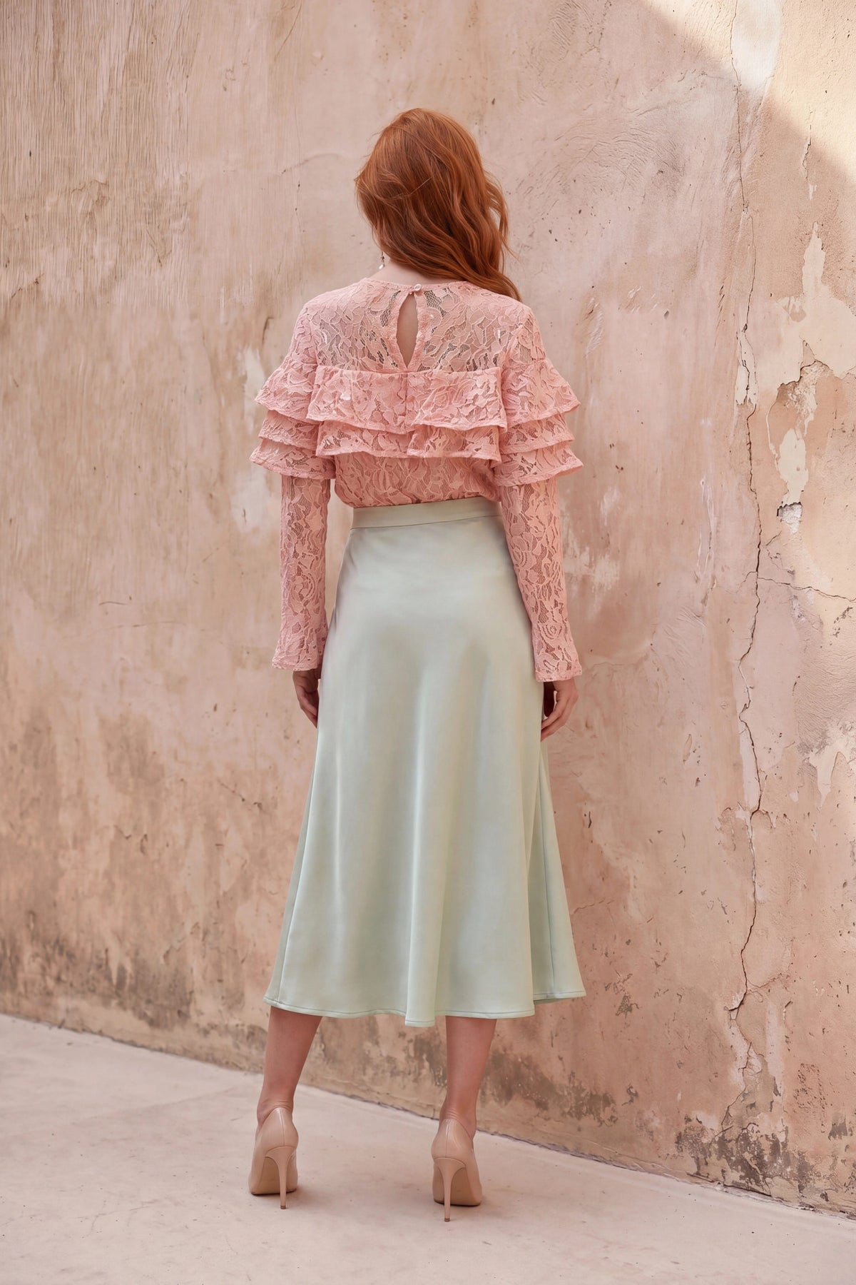 Pink lace ruffle crop top